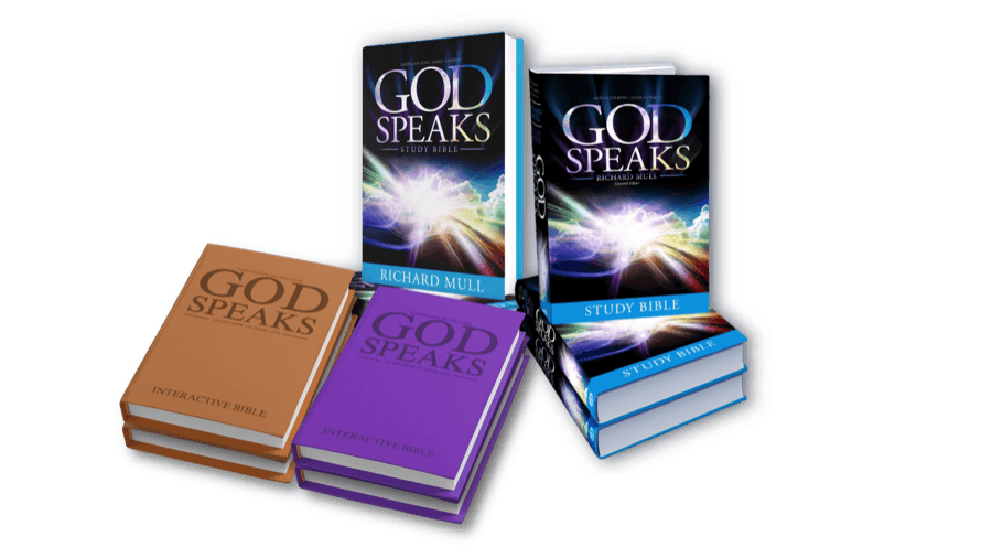 God Speaks Bible in hardback, purple, and tan editions